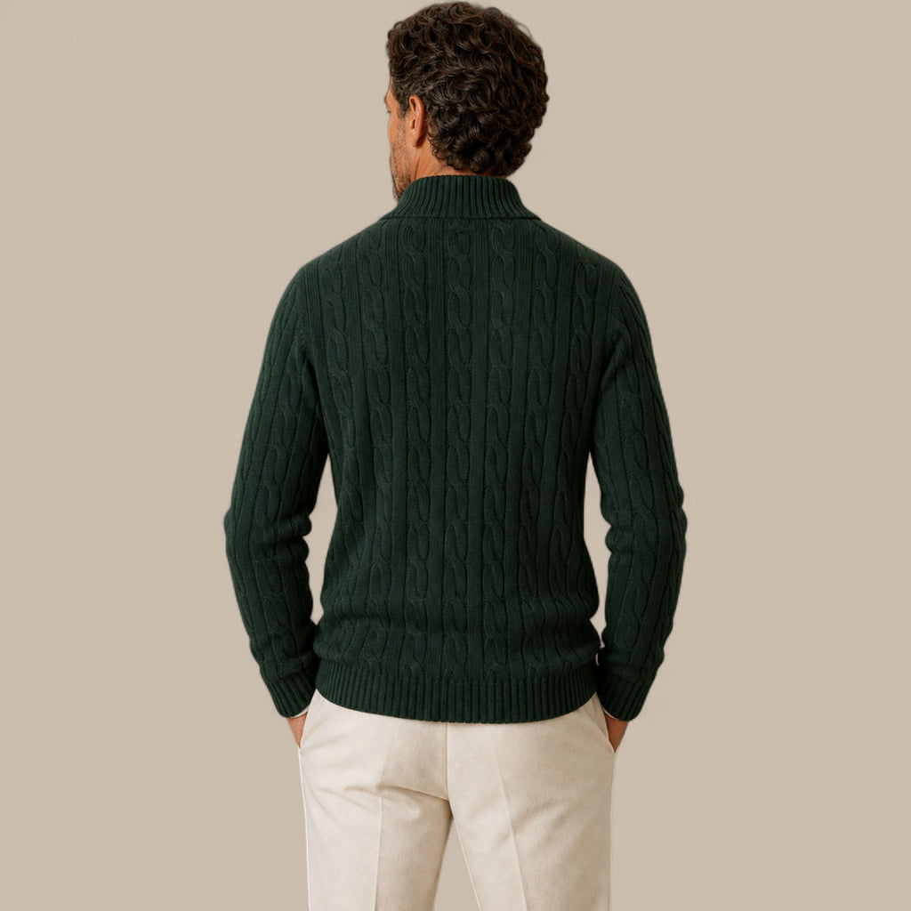Edward | Men's Cable Knit Quarter Zip Sweater - Casual Pullover