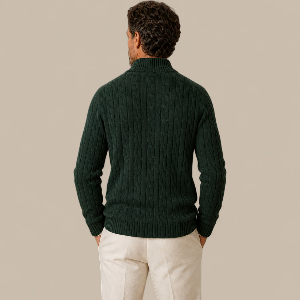 Edward | Men's Cable Knit Quarter Zip Sweater - Casual Pullover