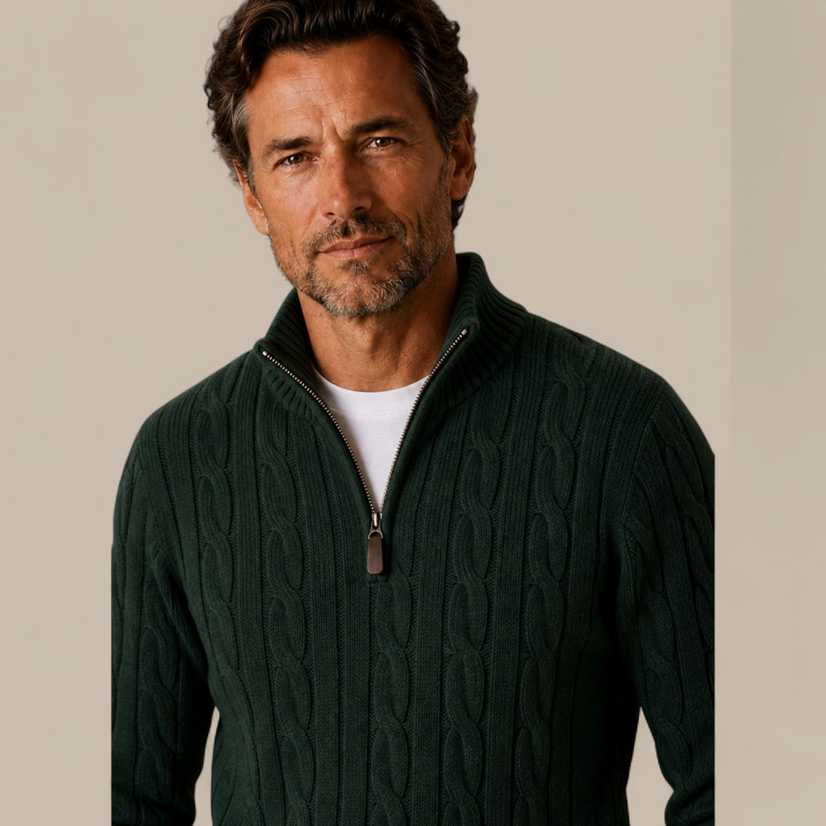 Edward | Men's Cable Knit Quarter Zip Sweater - Casual Pullover