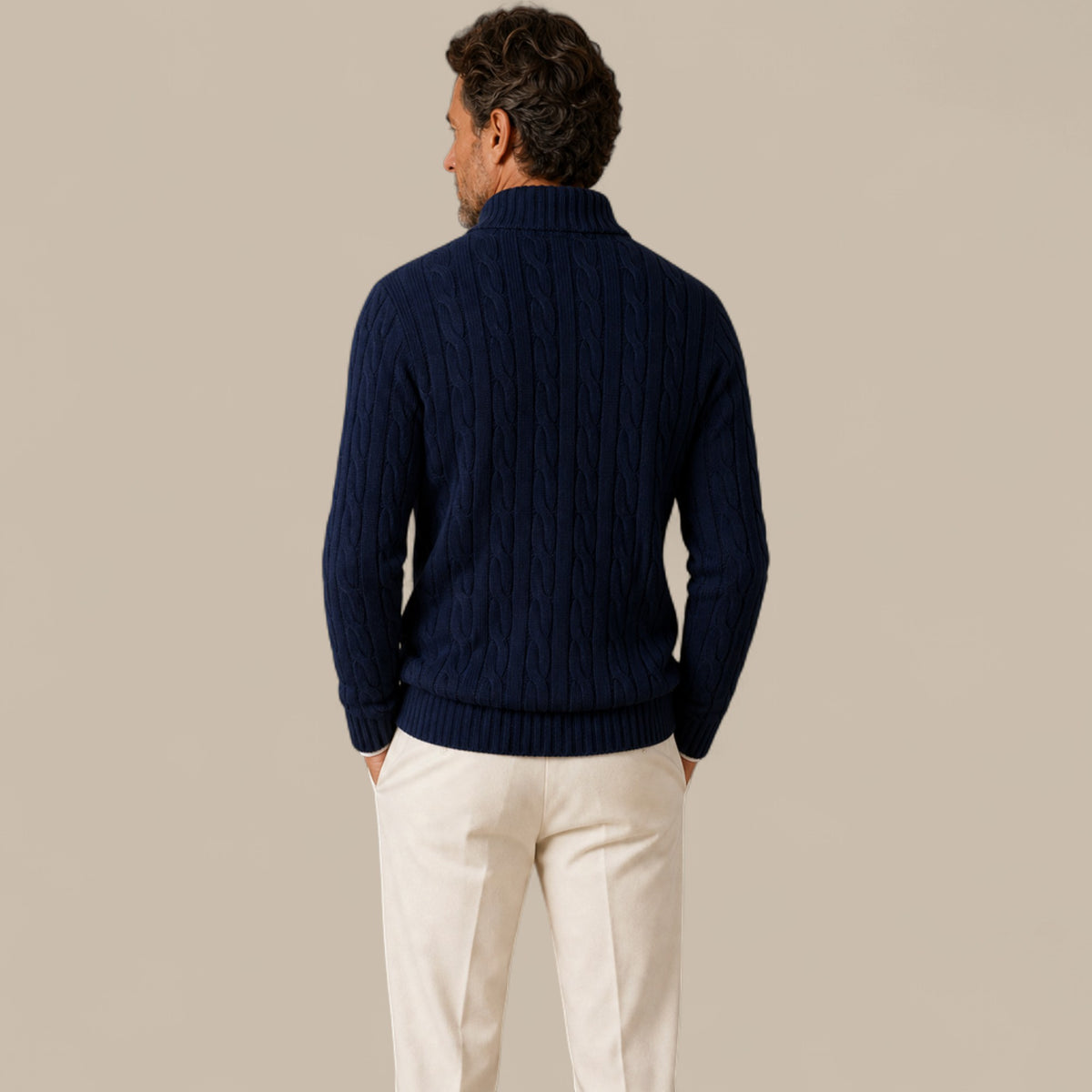 Edward | Men's Cable Knit Quarter Zip Sweater - Casual Pullover
