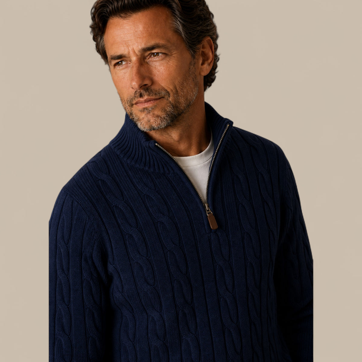 Edward | Men's Cable Knit Quarter Zip Sweater - Casual Pullover