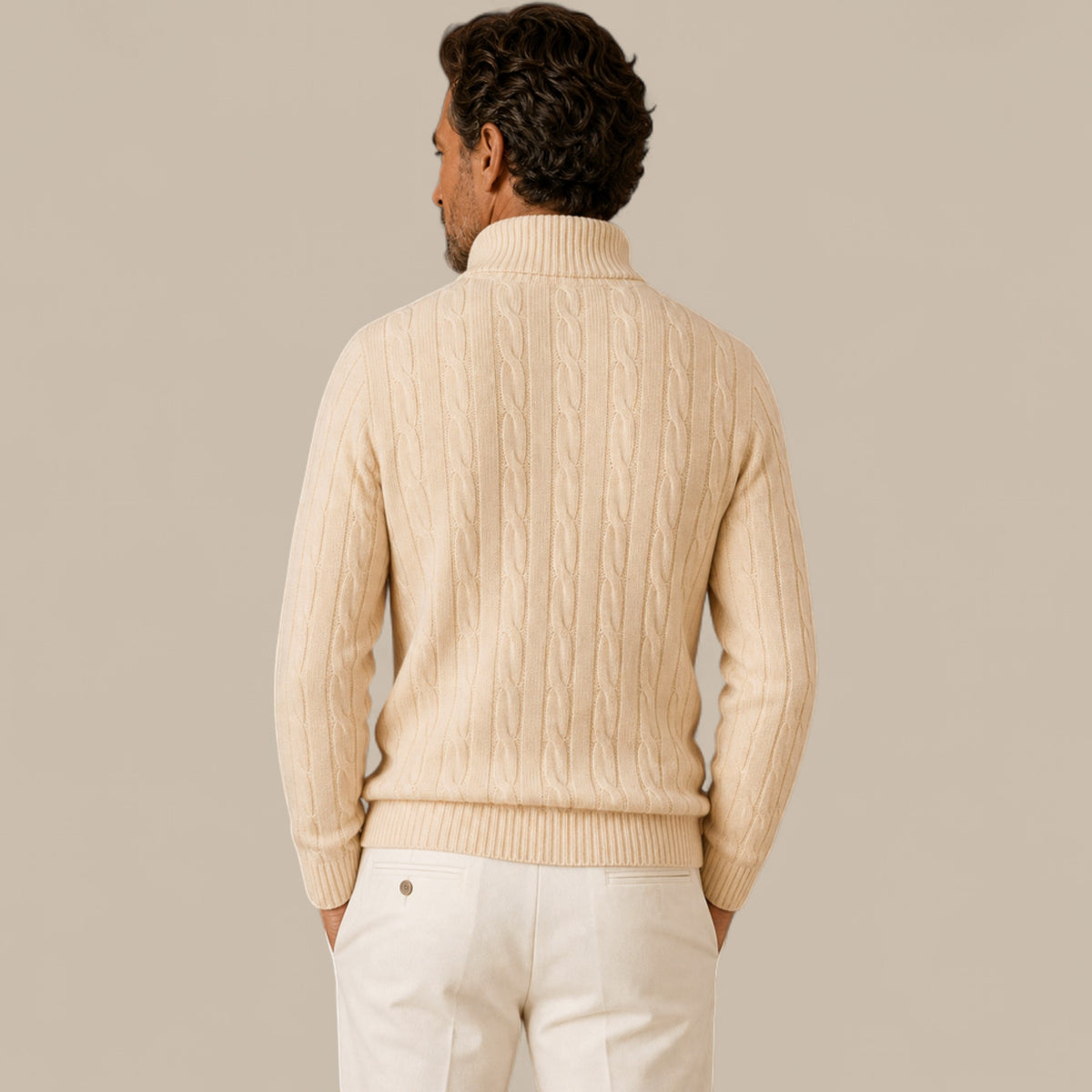 Edward | Men's Cable Knit Quarter Zip Sweater - Casual Pullover