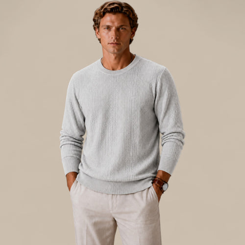 Benjamin | Men's Cable Knit Sweater – Crew Neck Textured Pullover