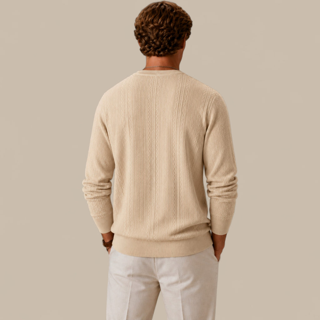 Benjamin | Men's Cable Knit Sweater – Crew Neck Textured Pullover