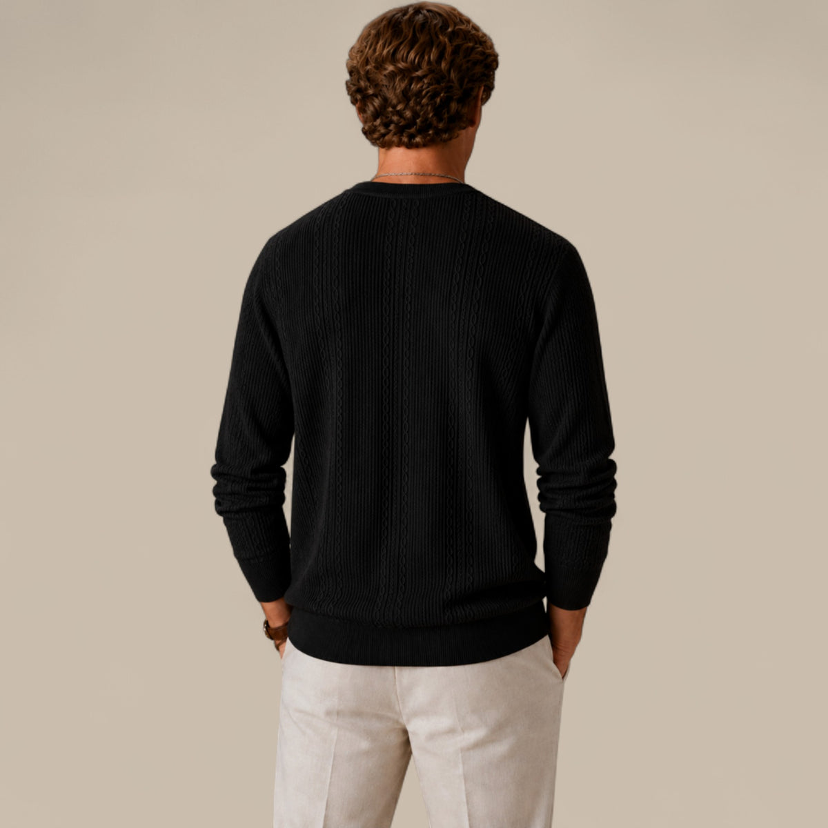 Benjamin | Men's Cable Knit Sweater – Crew Neck Textured Pullover