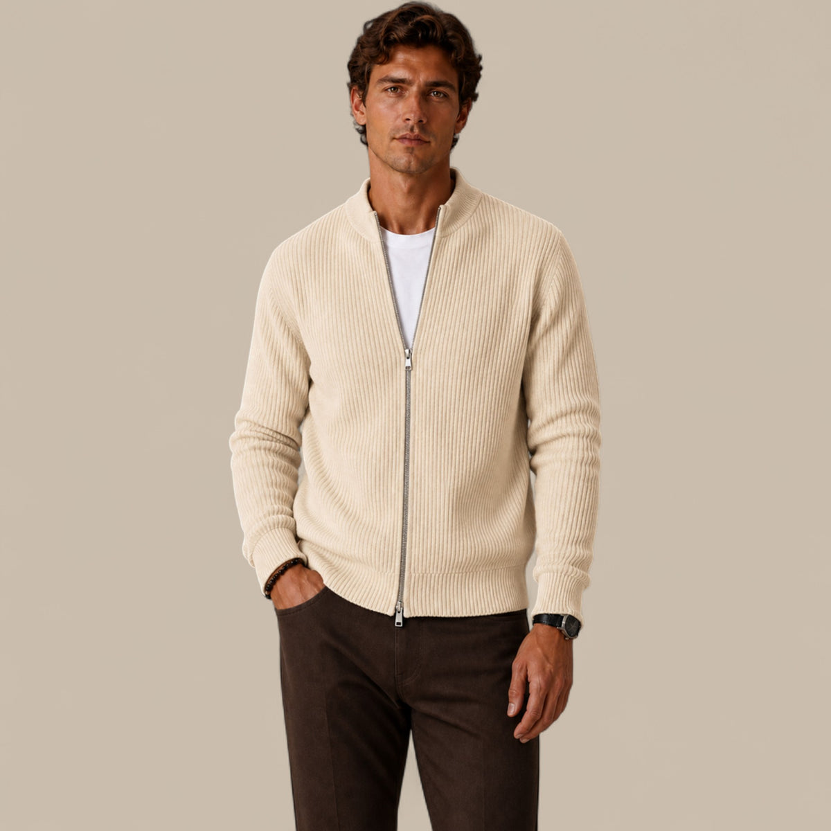 Felix | Men's Full Zip Knit Cardigan Sweater Ribbed Zip-Up Jacket