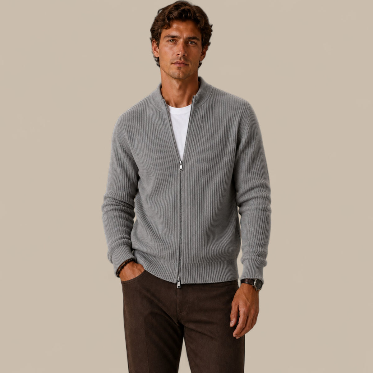 Felix | Men's Full Zip Knit Cardigan Sweater Ribbed Zip-Up Jacket