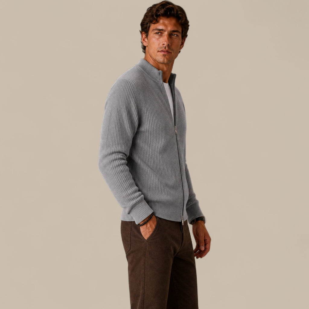 Felix | Men's Full Zip Knit Cardigan Sweater Ribbed Zip-Up Jacket
