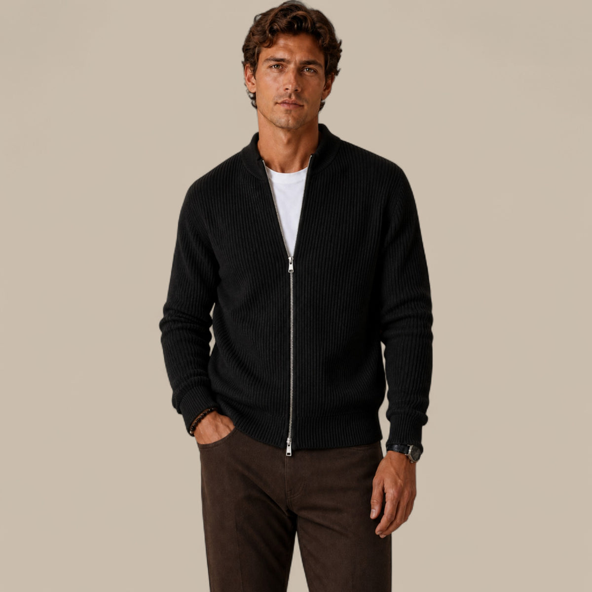 Felix | Men's Full Zip Knit Cardigan Sweater Ribbed Zip-Up Jacket
