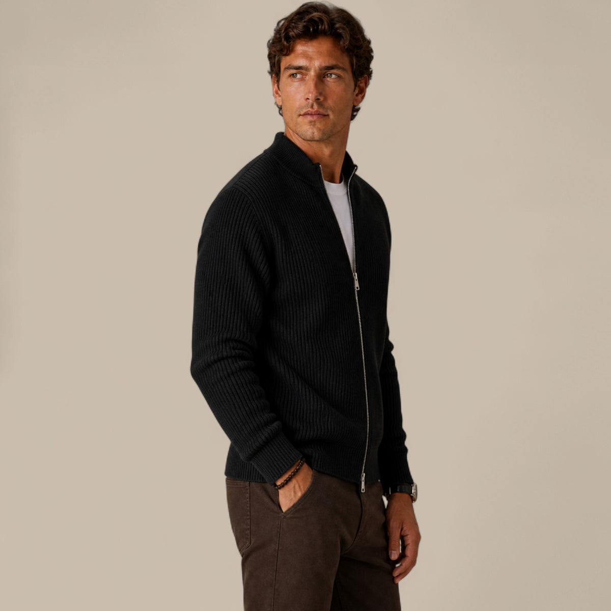 Felix | Men's Full Zip Knit Cardigan Sweater Ribbed Zip-Up Jacket