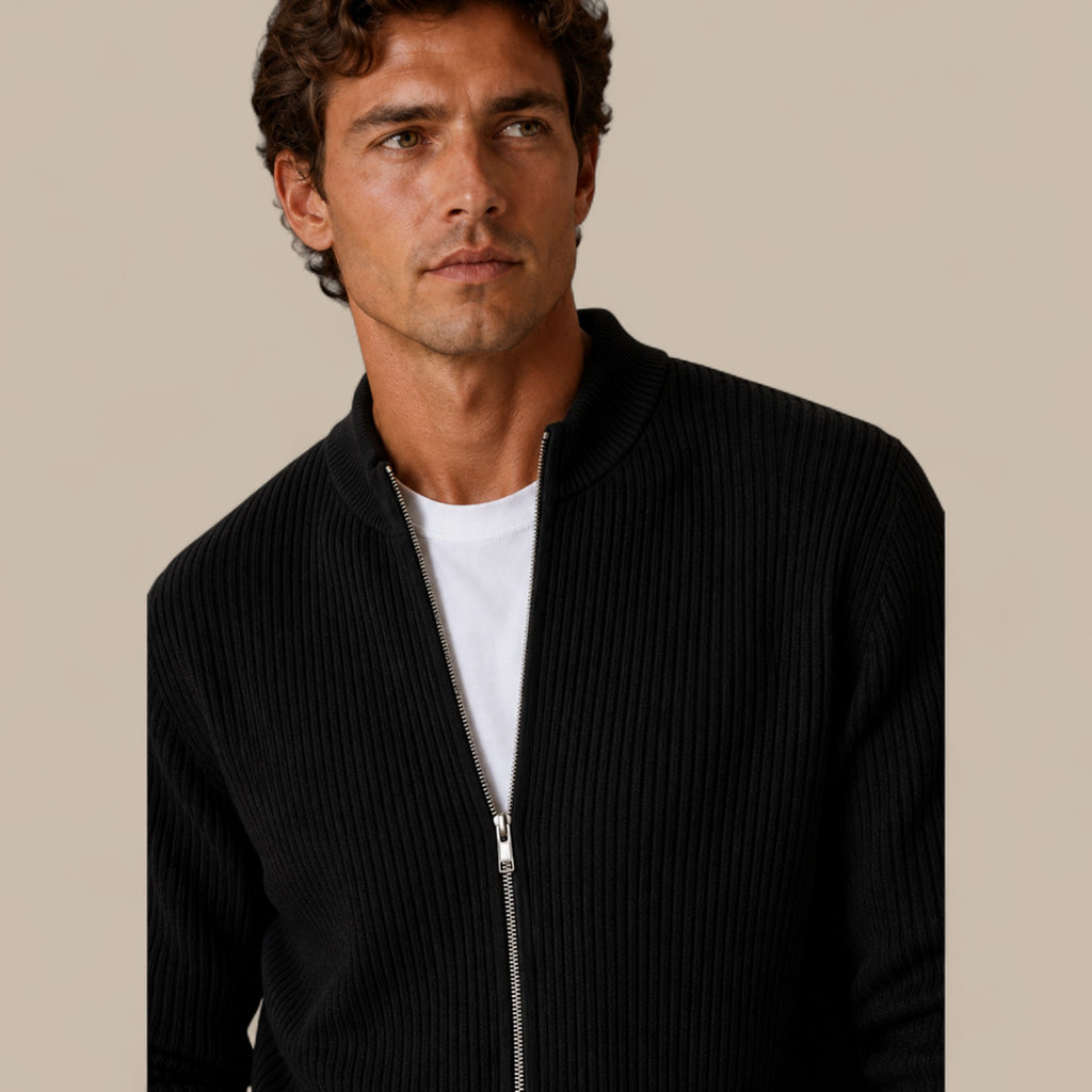 Felix | Men's Full Zip Knit Cardigan Sweater Ribbed Zip-Up Jacket