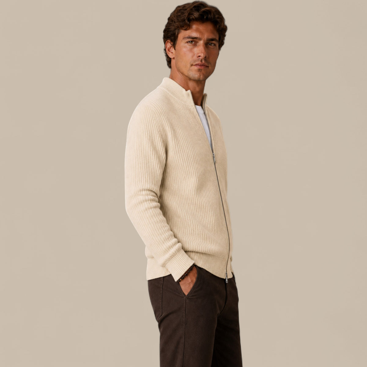 Felix | Men's Full Zip Knit Cardigan Sweater Ribbed Zip-Up Jacket