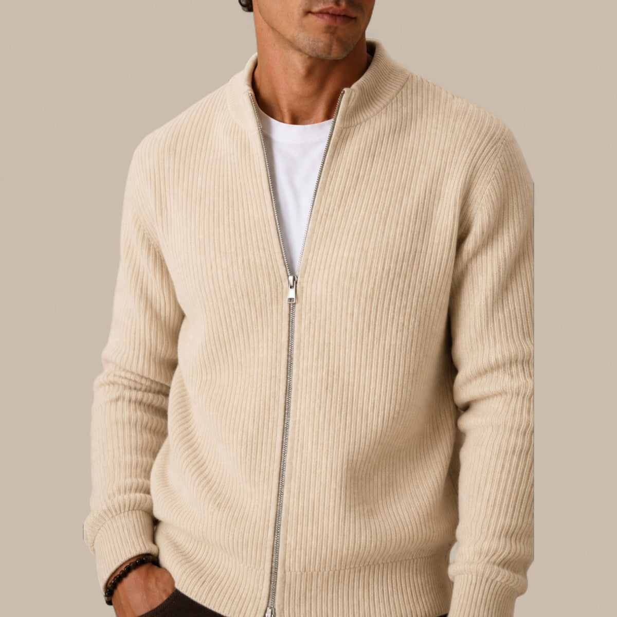 Felix | Men's Full Zip Knit Cardigan Sweater Ribbed Zip-Up Jacket