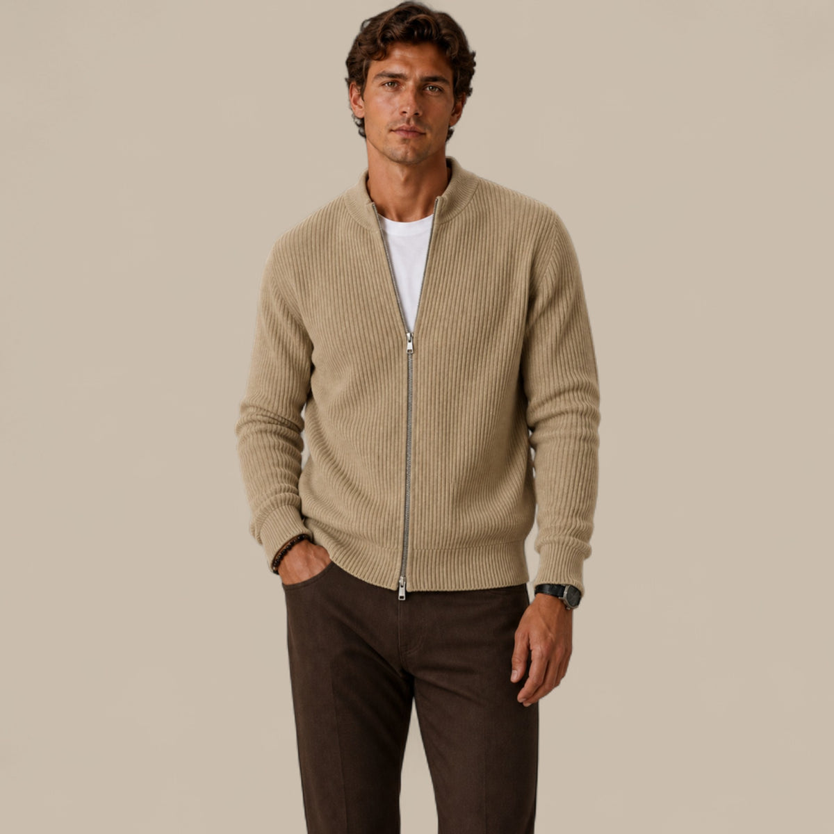 Felix | Men's Full Zip Knit Cardigan Sweater Ribbed Zip-Up Jacket