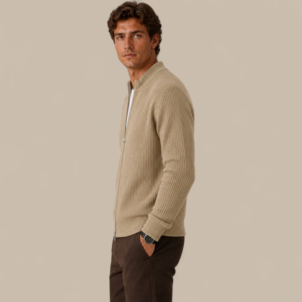Felix | Men's Full Zip Knit Cardigan Sweater Ribbed Zip-Up Jacket
