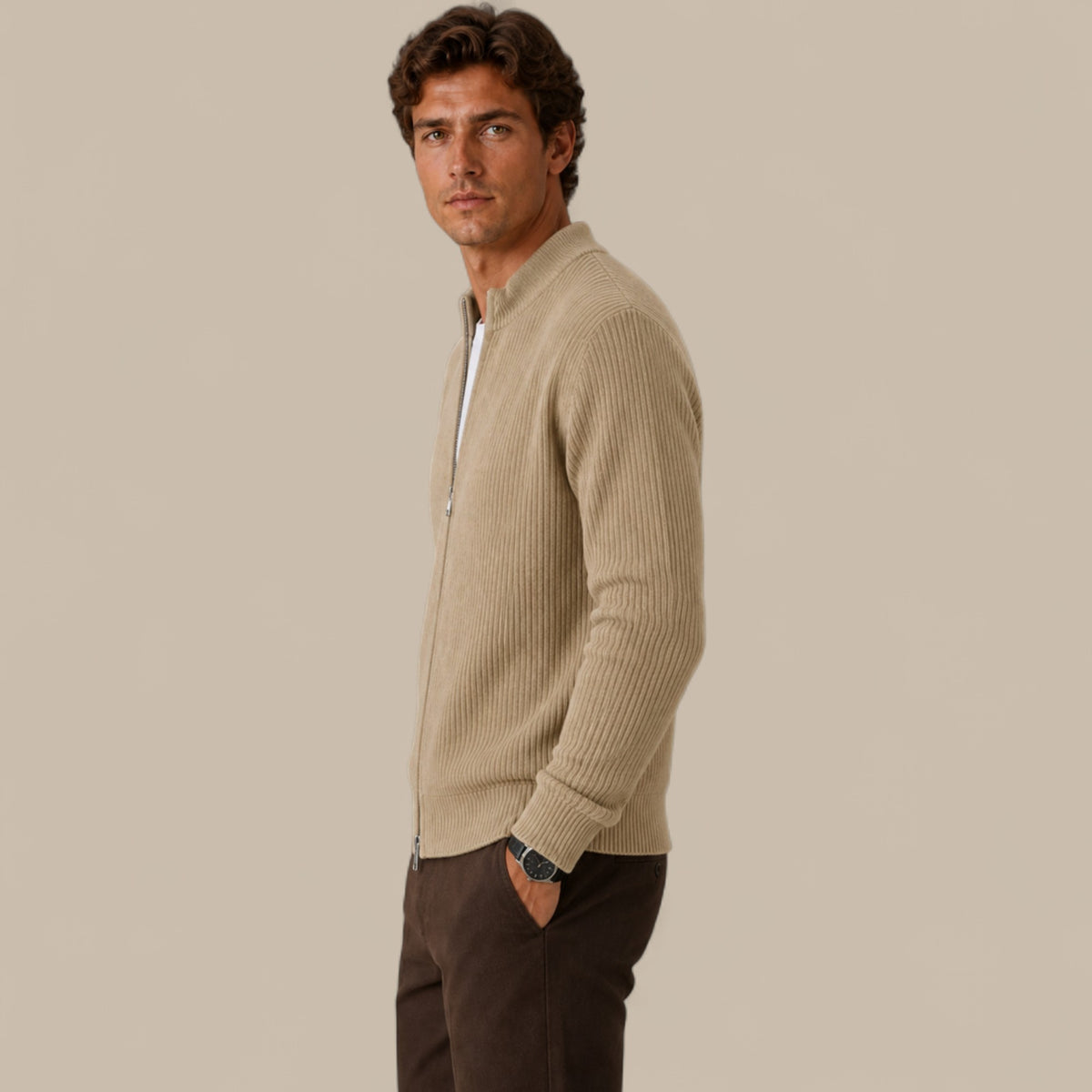 Felix | Men's Full Zip Knit Cardigan Sweater Ribbed Zip-Up Jacket