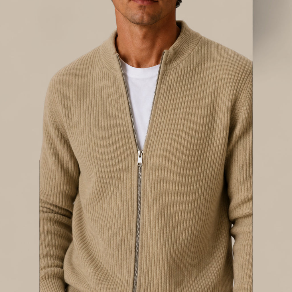 Felix | Men's Full Zip Knit Cardigan Sweater Ribbed Zip-Up Jacket