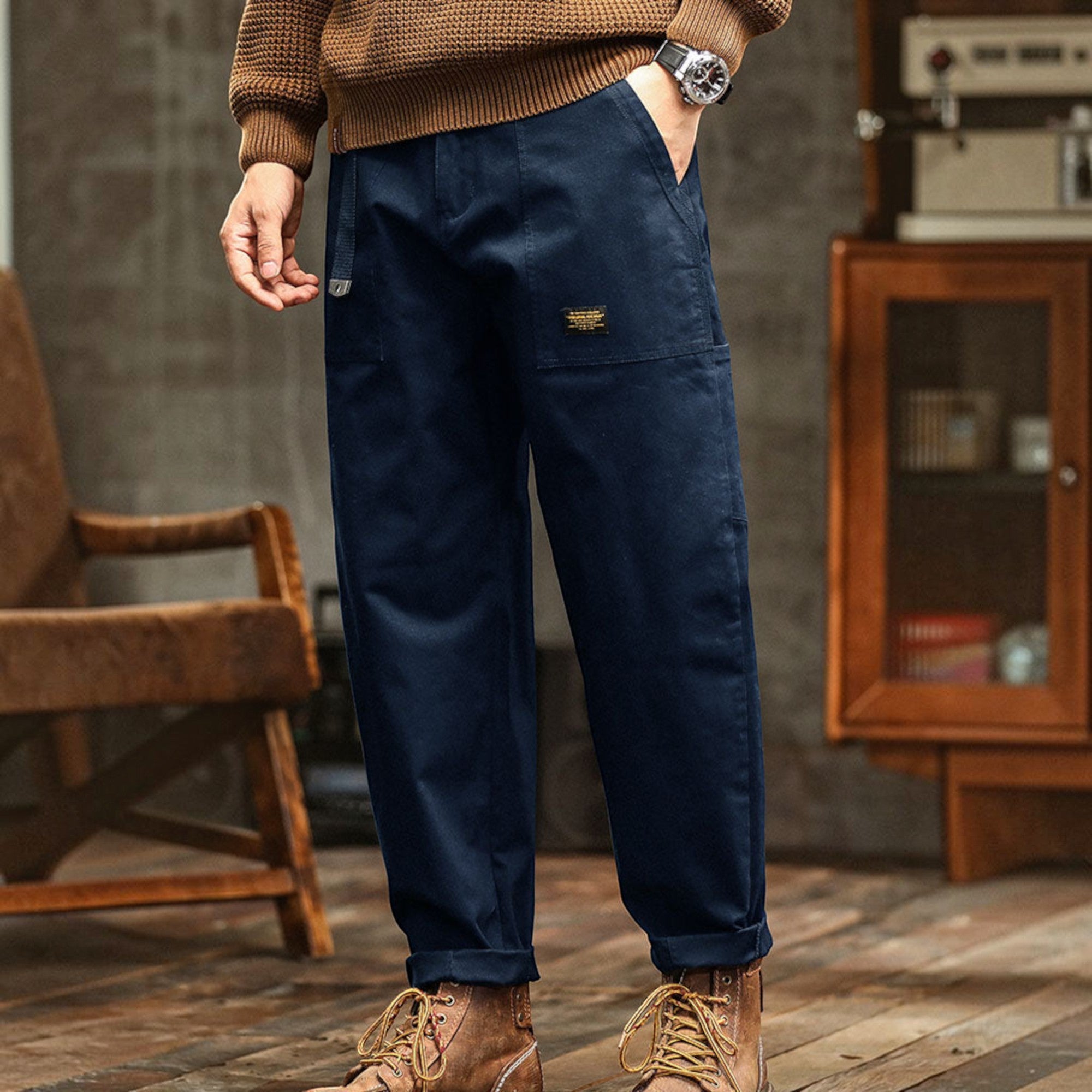 Hugo | Men's Cotton Cargo Pants Multi-Pocket Relaxed Work Casual Pants