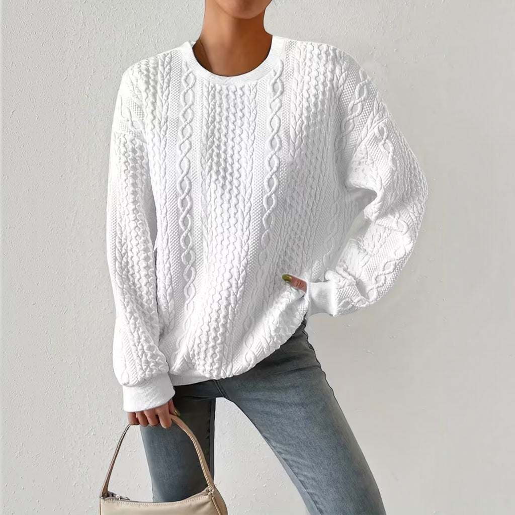 Nadia | Women's Crewneck Sweater – Textured Long Sleeve Casual Pullover