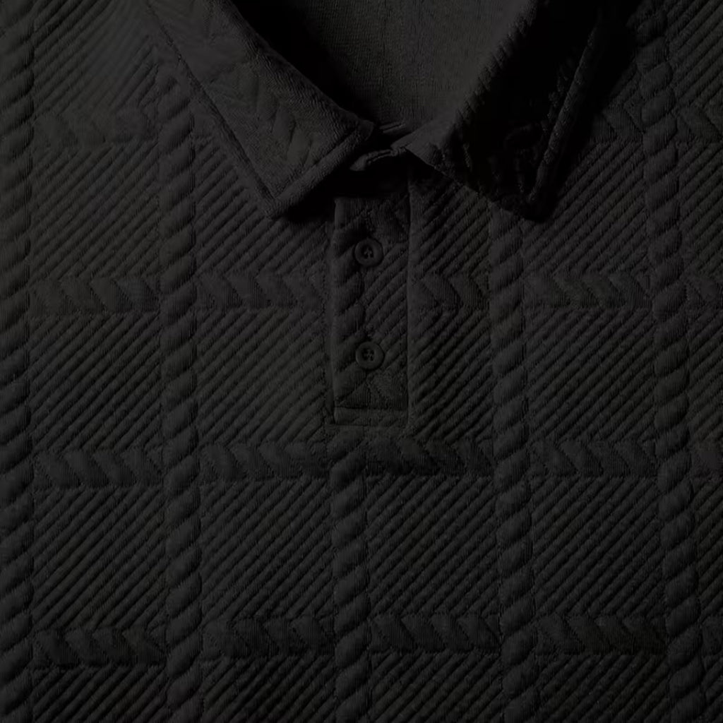 Lewis | Men's Textured Polo Shirt Casual Knit Long Sleeve for Daily Wear