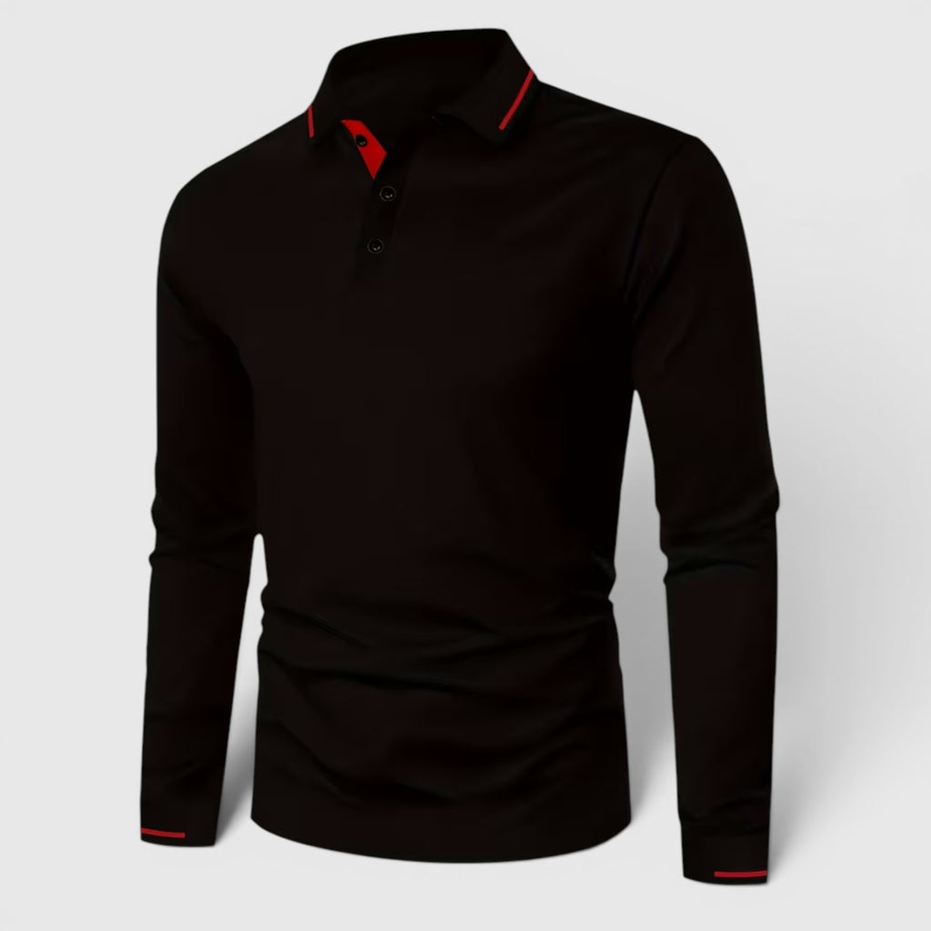 Isaac | Men's Casual Polo Shirt Long Sleeve Rib-Knit Everyday Wear
