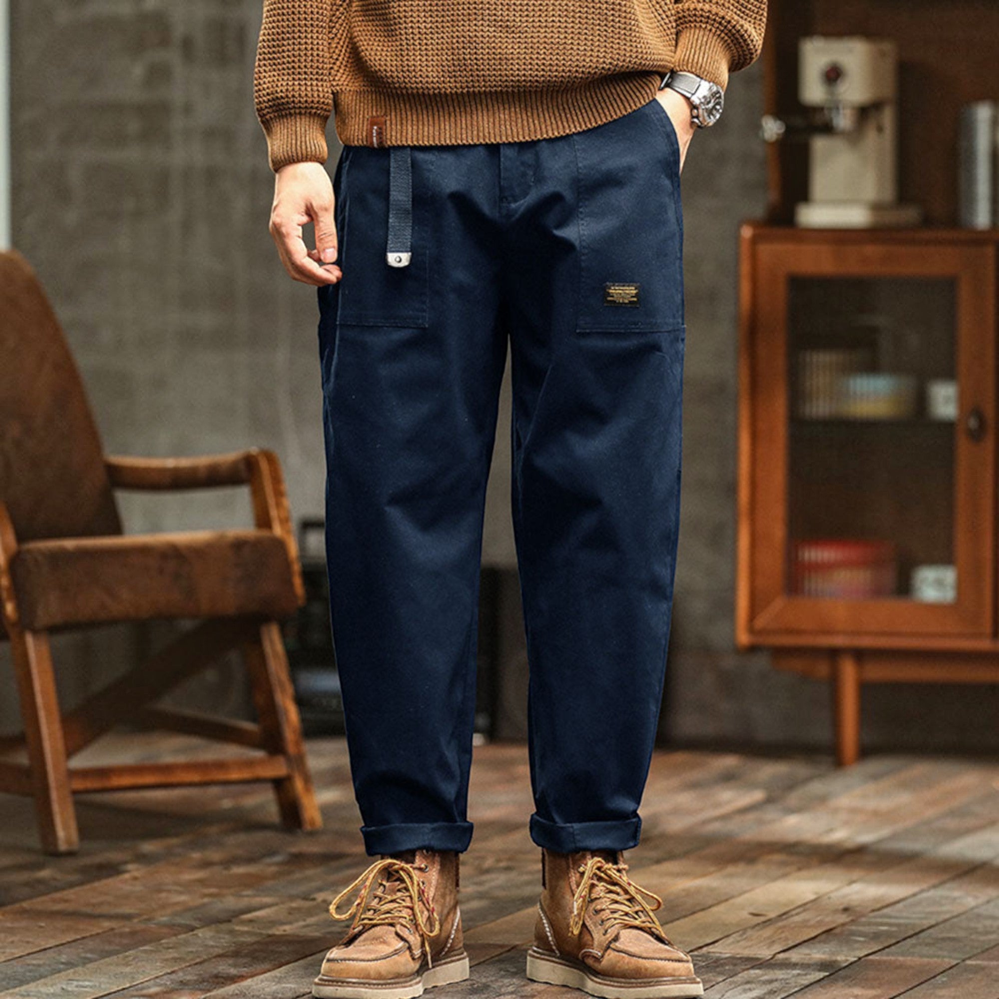 Hugo | Men's Cotton Cargo Pants Multi-Pocket Relaxed Work Casual Pants
