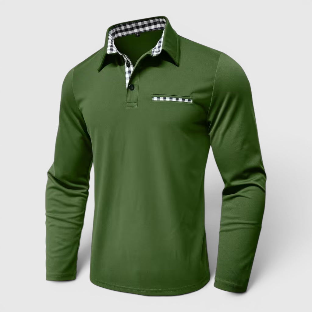 Ellmont London | Men's Polo Longsleeve V-Neck Sweater Quick-Dry Plaid Shirt