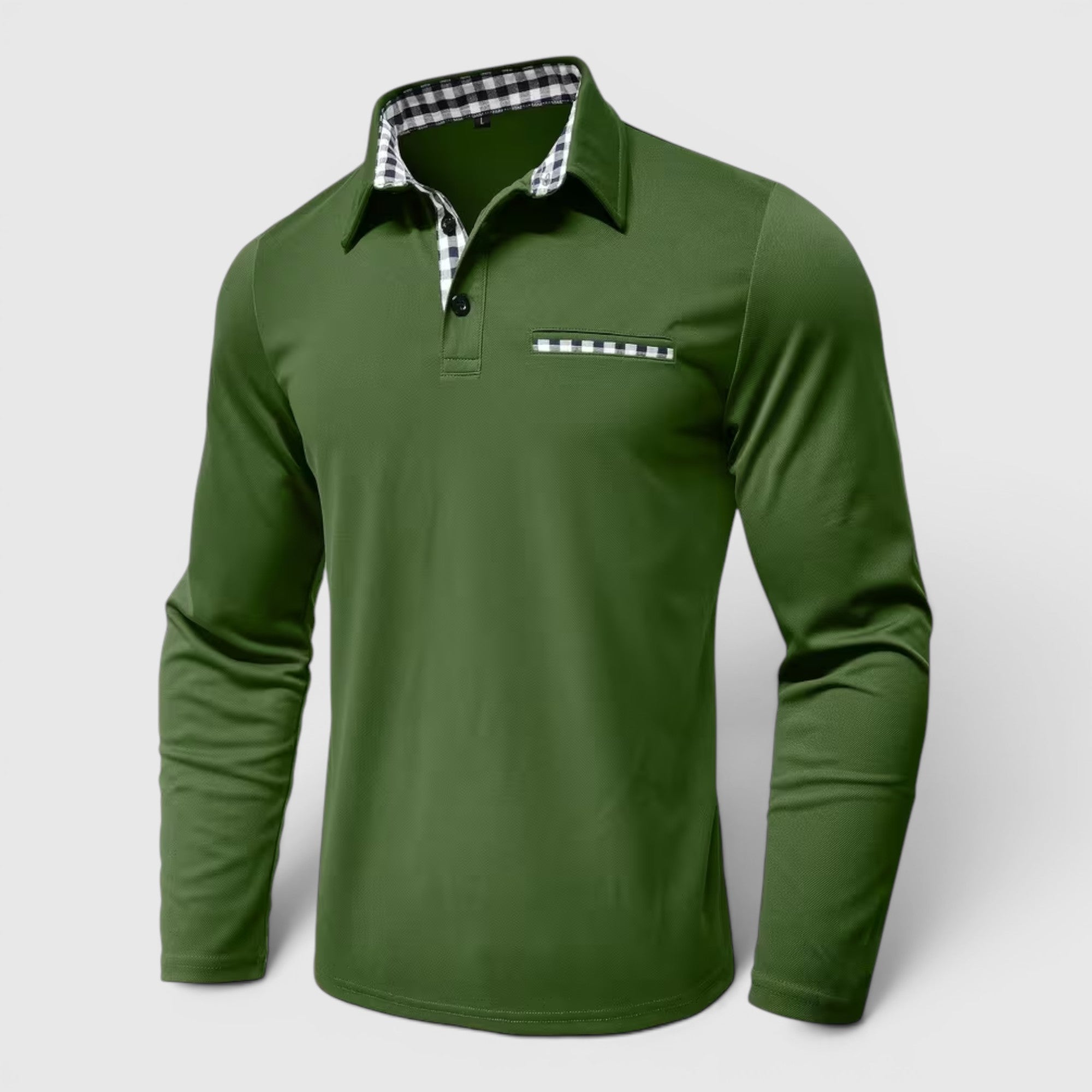 Ellmont London | Men's Polo Longsleeve V-Neck Sweater Quick-Dry Plaid Shirt