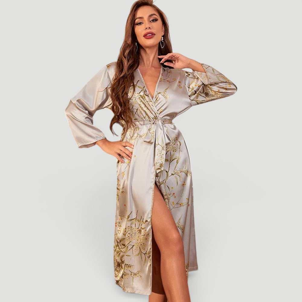 Ellmont London | Women’s Elegant Satin Lightweight Floral Morning Robe