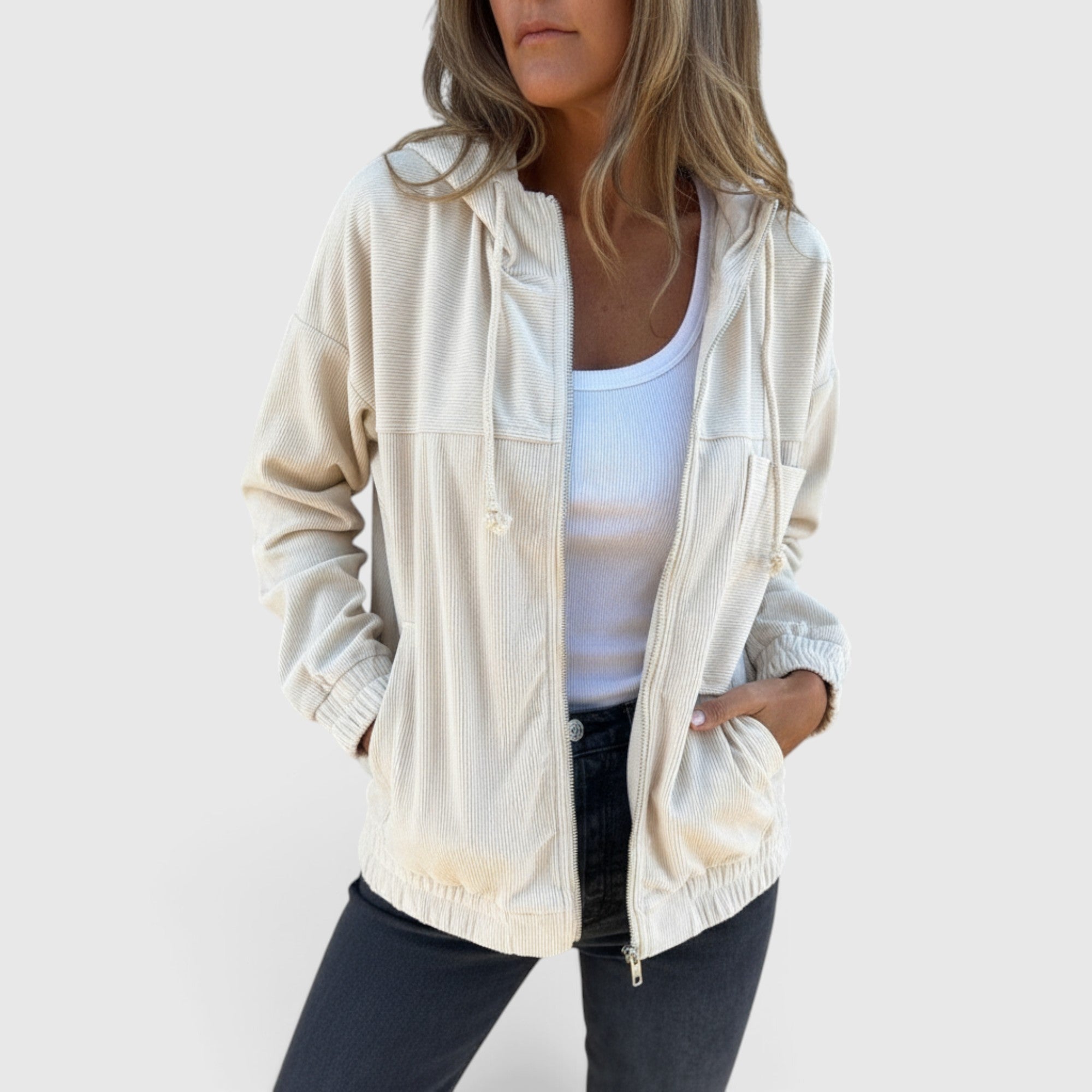 Eva | Women's Hooded Jacket – Casual Corduroy Layering Coat
