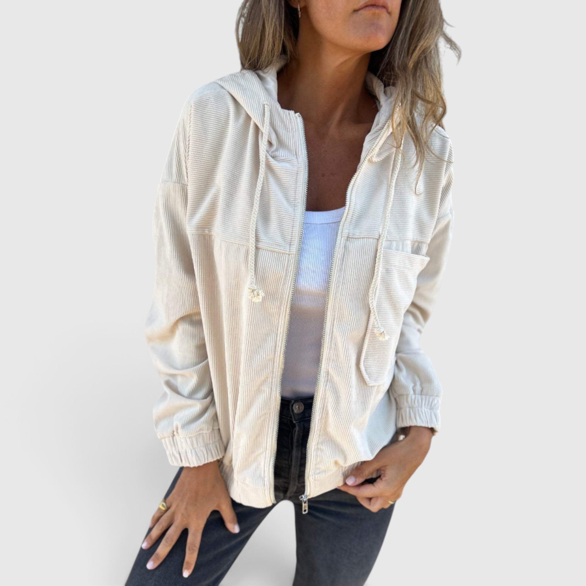 Eva | Women's Hooded Jacket – Casual Corduroy Layering Coat