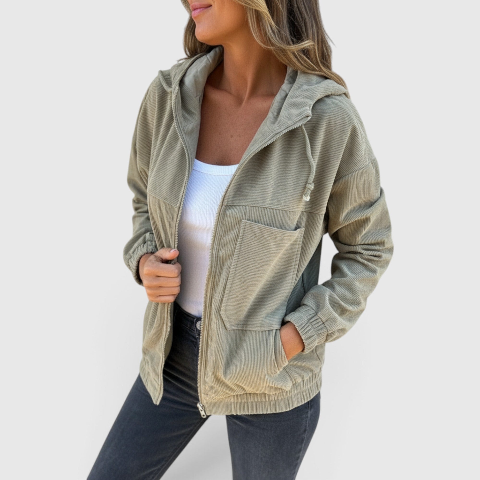 Eva | Women's Hooded Jacket – Casual Corduroy Layering Coat