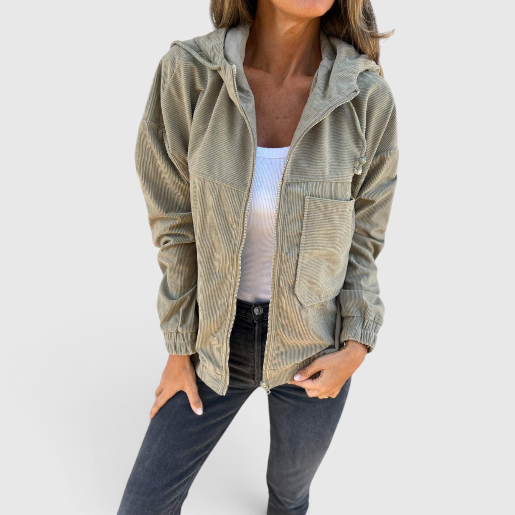 Eva | Women's Hooded Jacket – Casual Corduroy Layering Coat