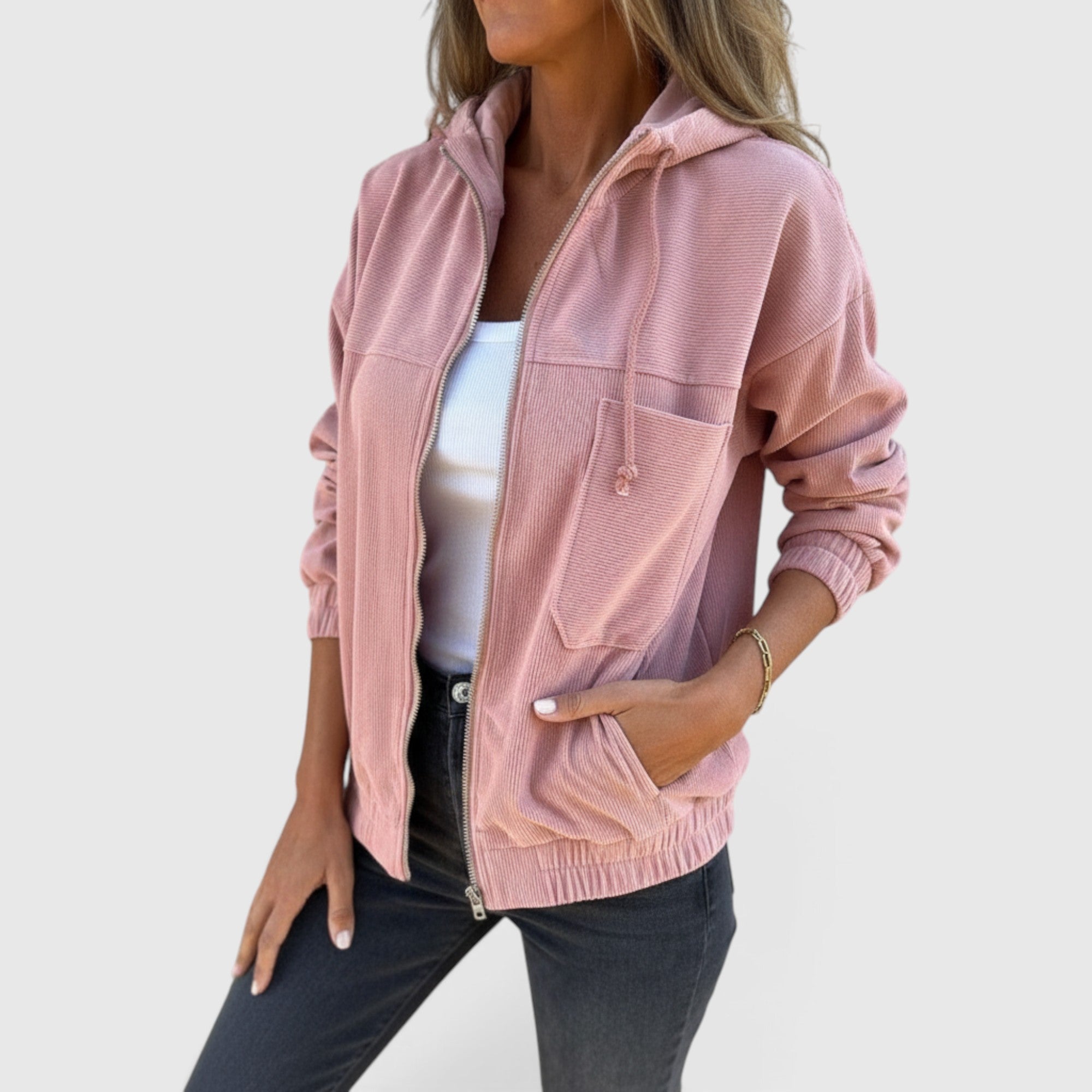 Eva | Women's Hooded Jacket – Casual Corduroy Layering Coat