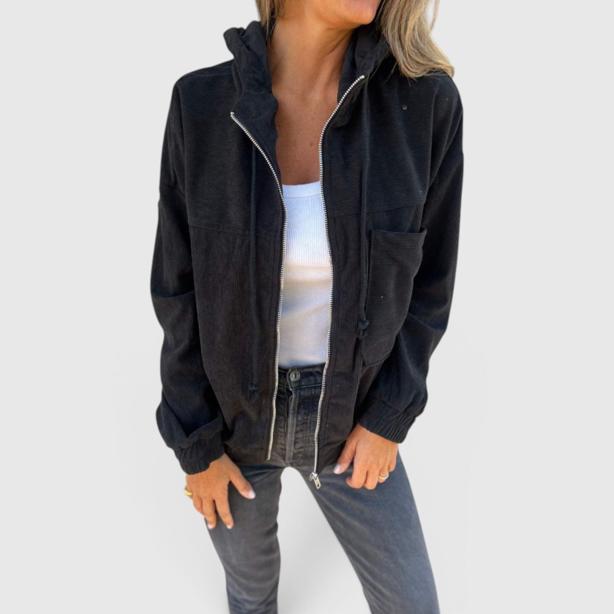 Eva | Women's Hooded Jacket – Casual Corduroy Layering Coat