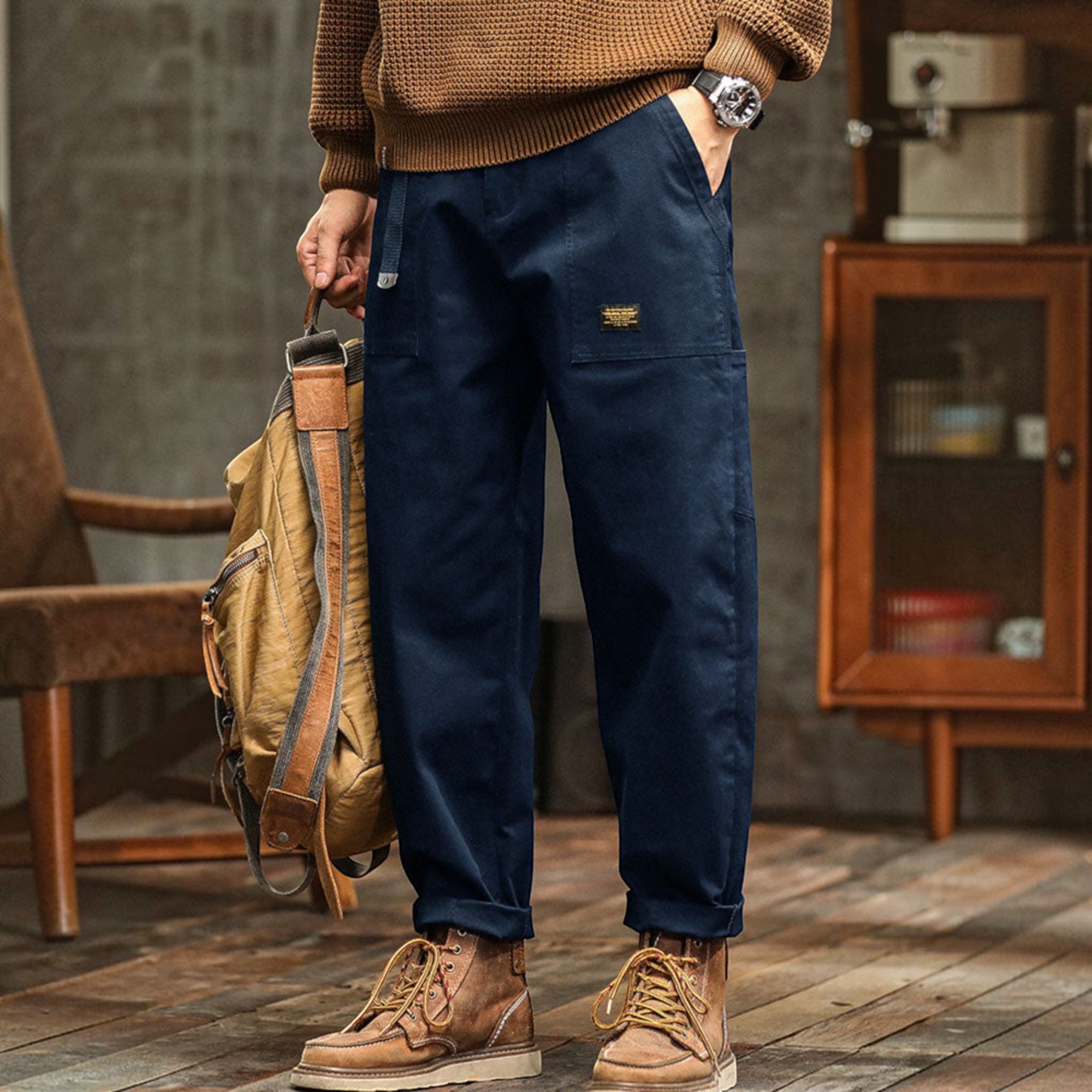 Hugo | Men's Cotton Cargo Pants Multi-Pocket Relaxed Work Casual Pants