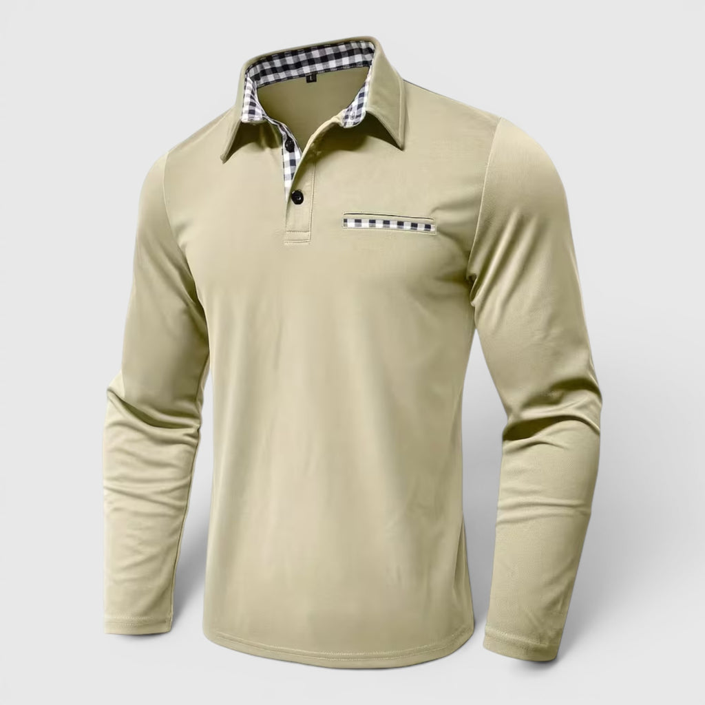 Ellmont London | Men's Polo Longsleeve V-Neck Sweater Quick-Dry Plaid Shirt