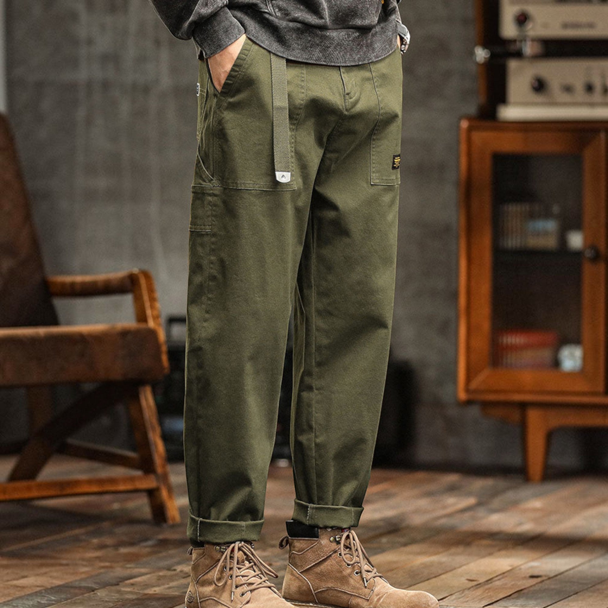 Hugo | Men's Cotton Cargo Pants Multi-Pocket Relaxed Work Casual Pants