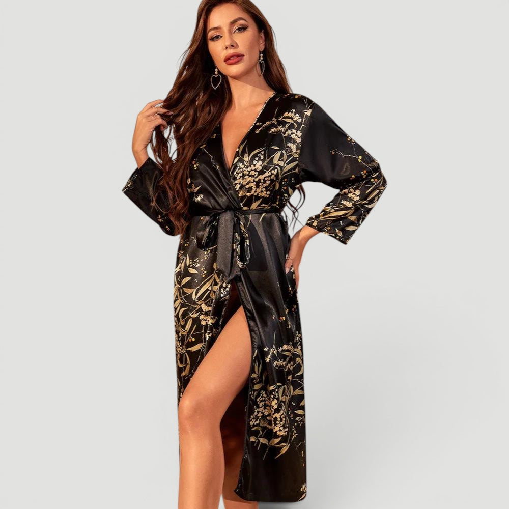 Ellmont London | Women’s Elegant Satin Lightweight Floral Morning Robe