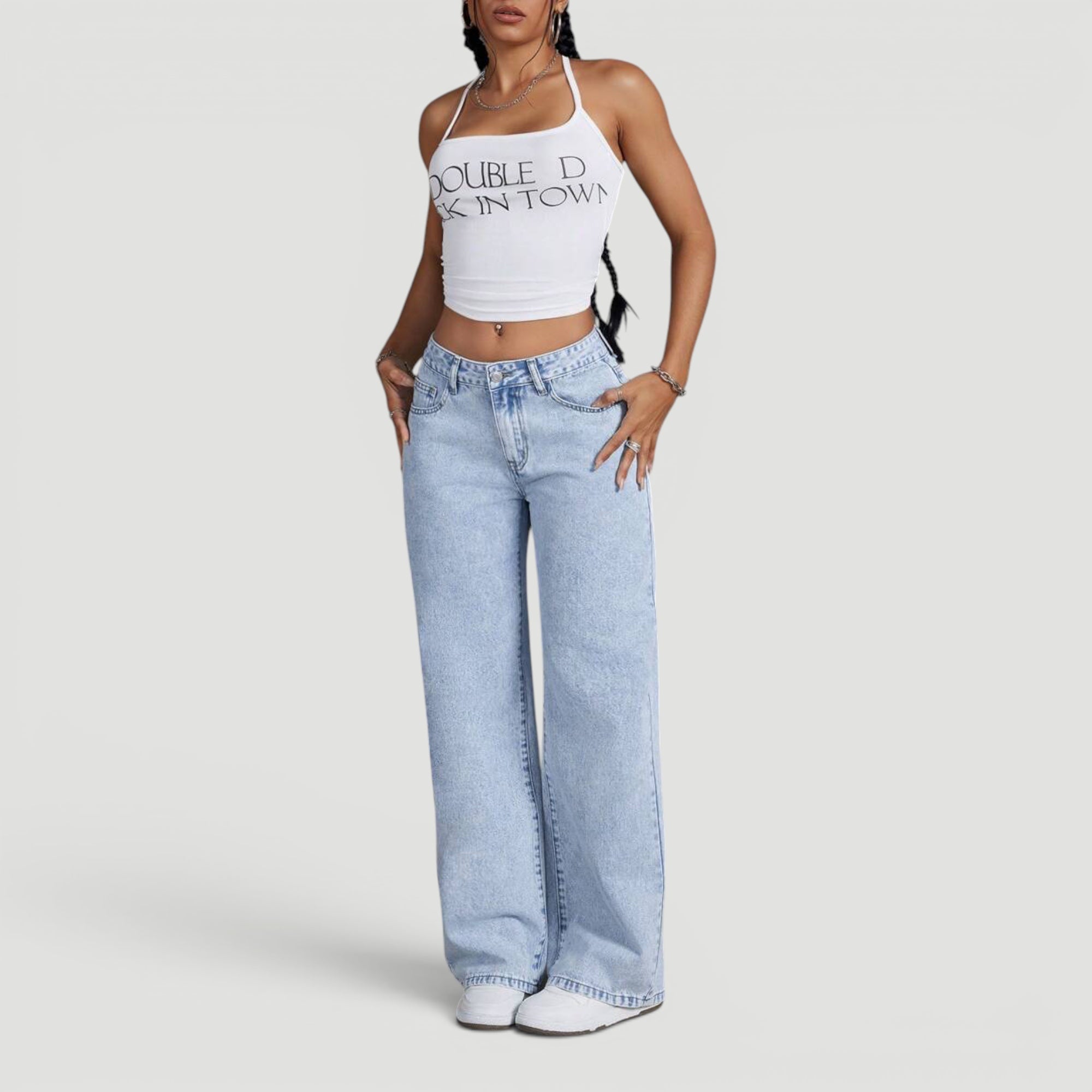 Ellmont London | Women’s Wide Leg High Waist Denim Trousers Casual Wear