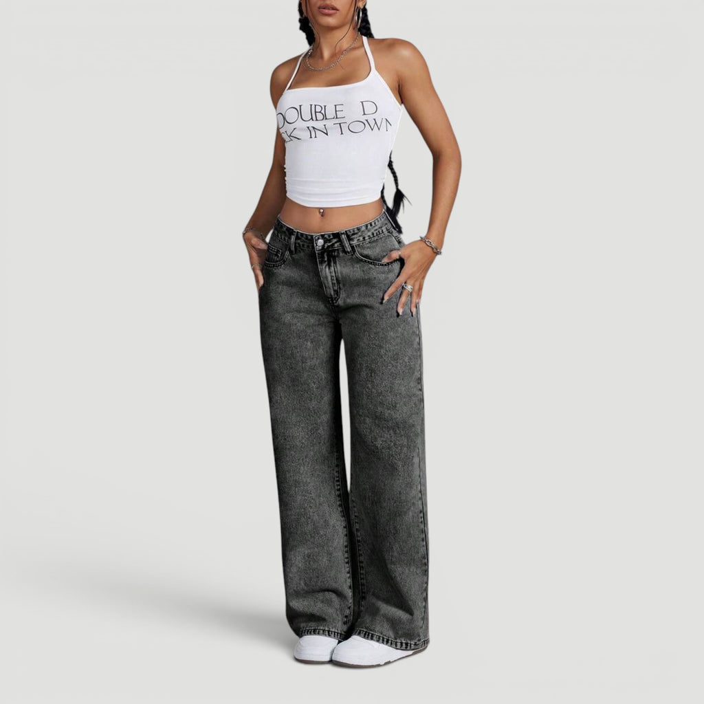 Ellmont London | Women’s Wide Leg High Waist Denim Trousers Casual Wear