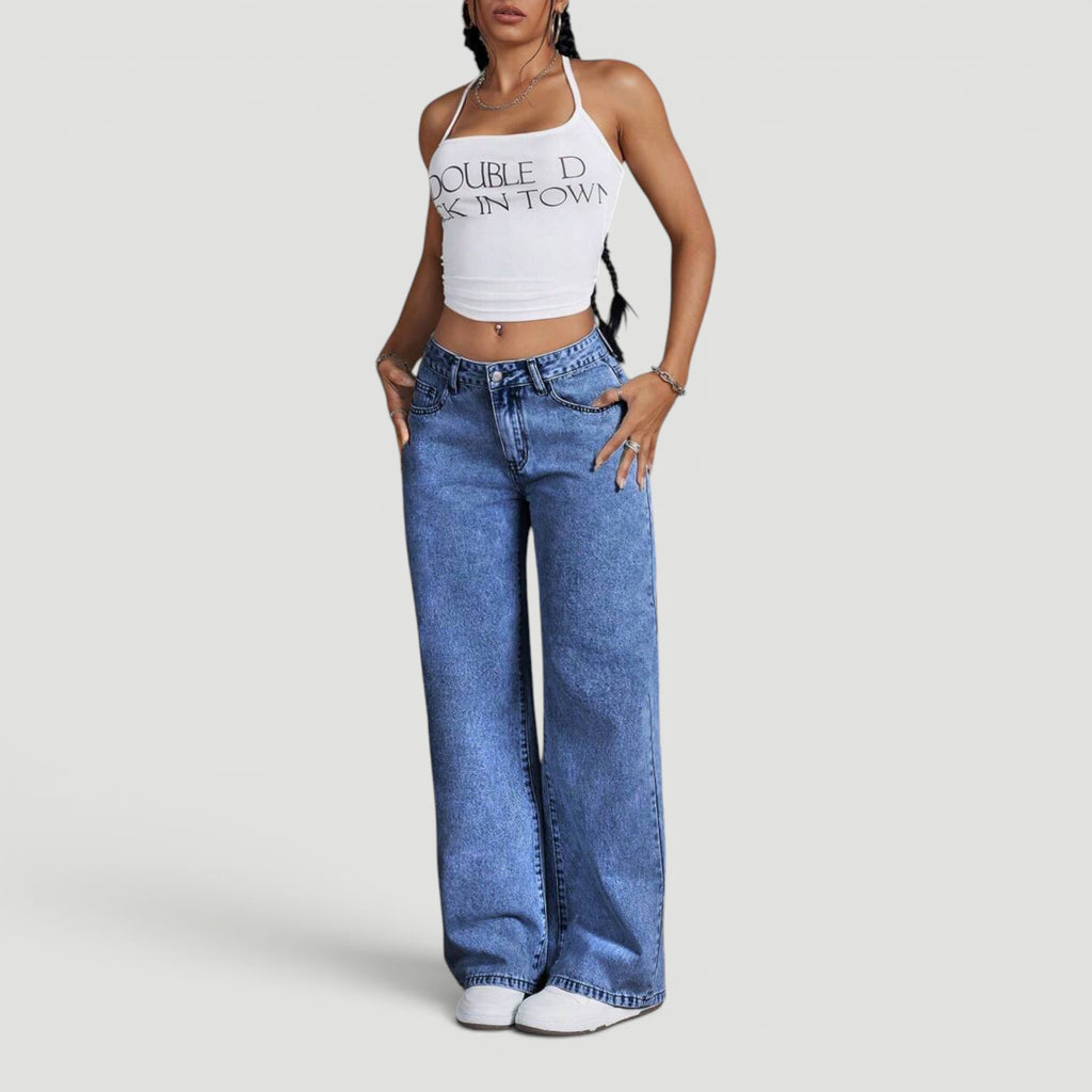 Ellmont London | Women’s Wide Leg High Waist Denim Trousers Casual Wear