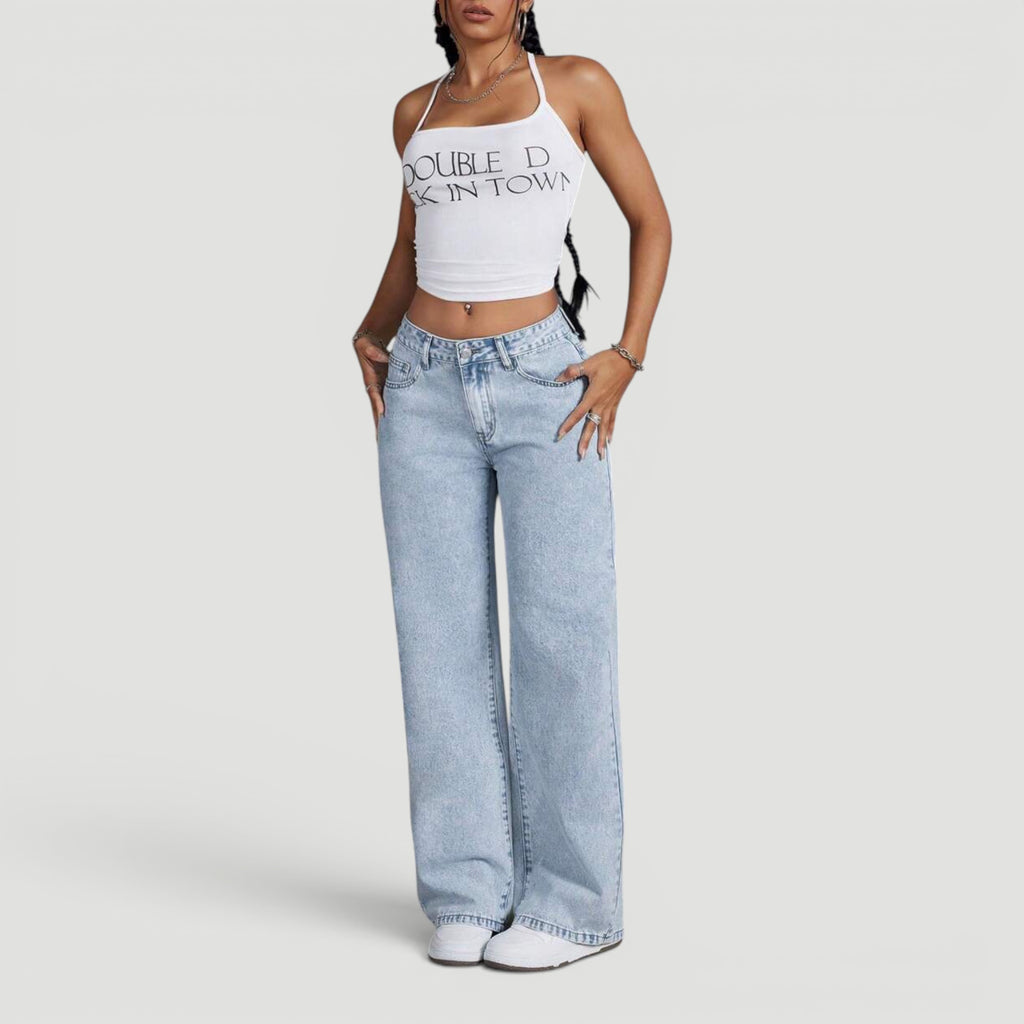 Ellmont London | Women’s Wide Leg High Waist Denim Trousers Casual Wear