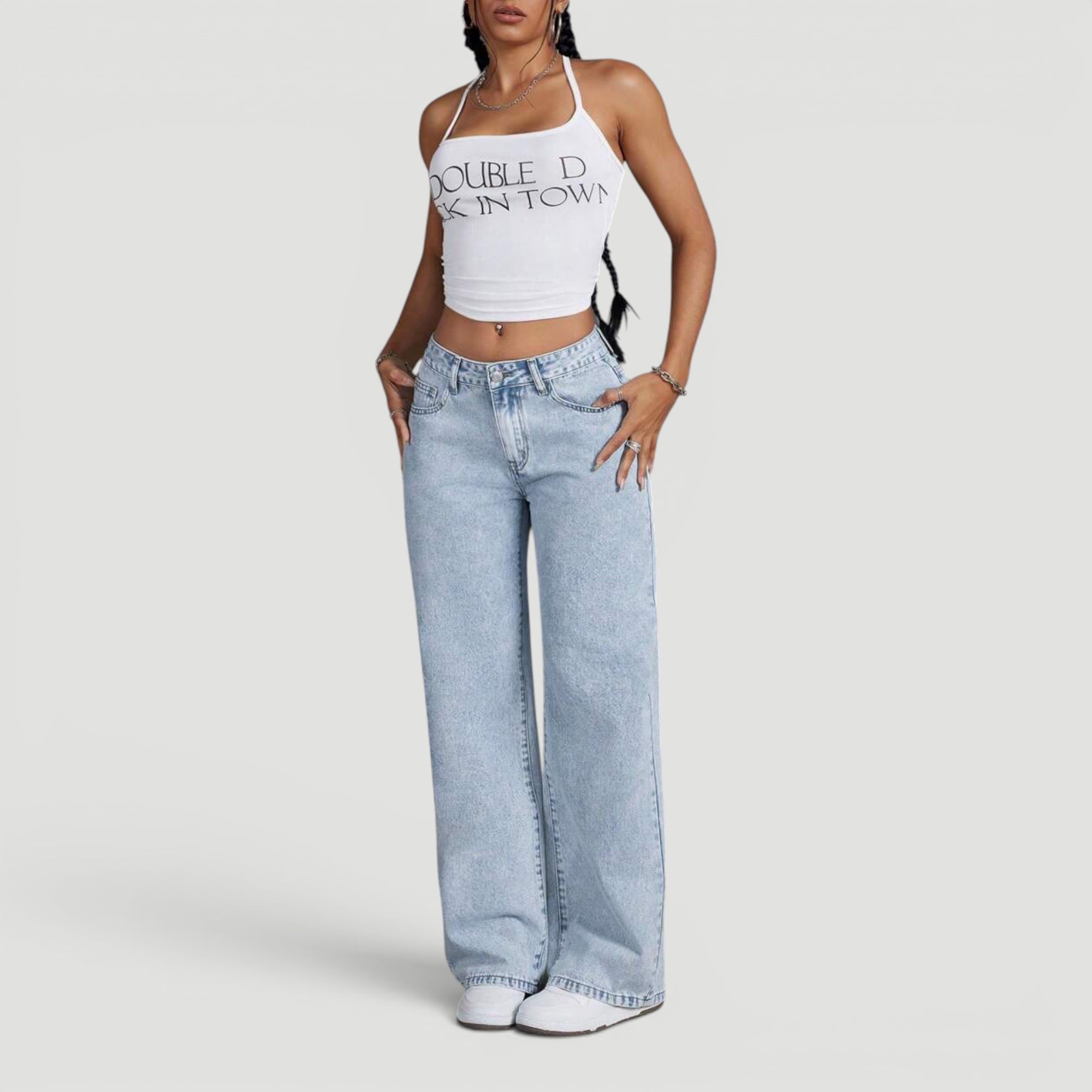 Ellmont London | Women’s Wide Leg High Waist Denim Trousers Casual Wear