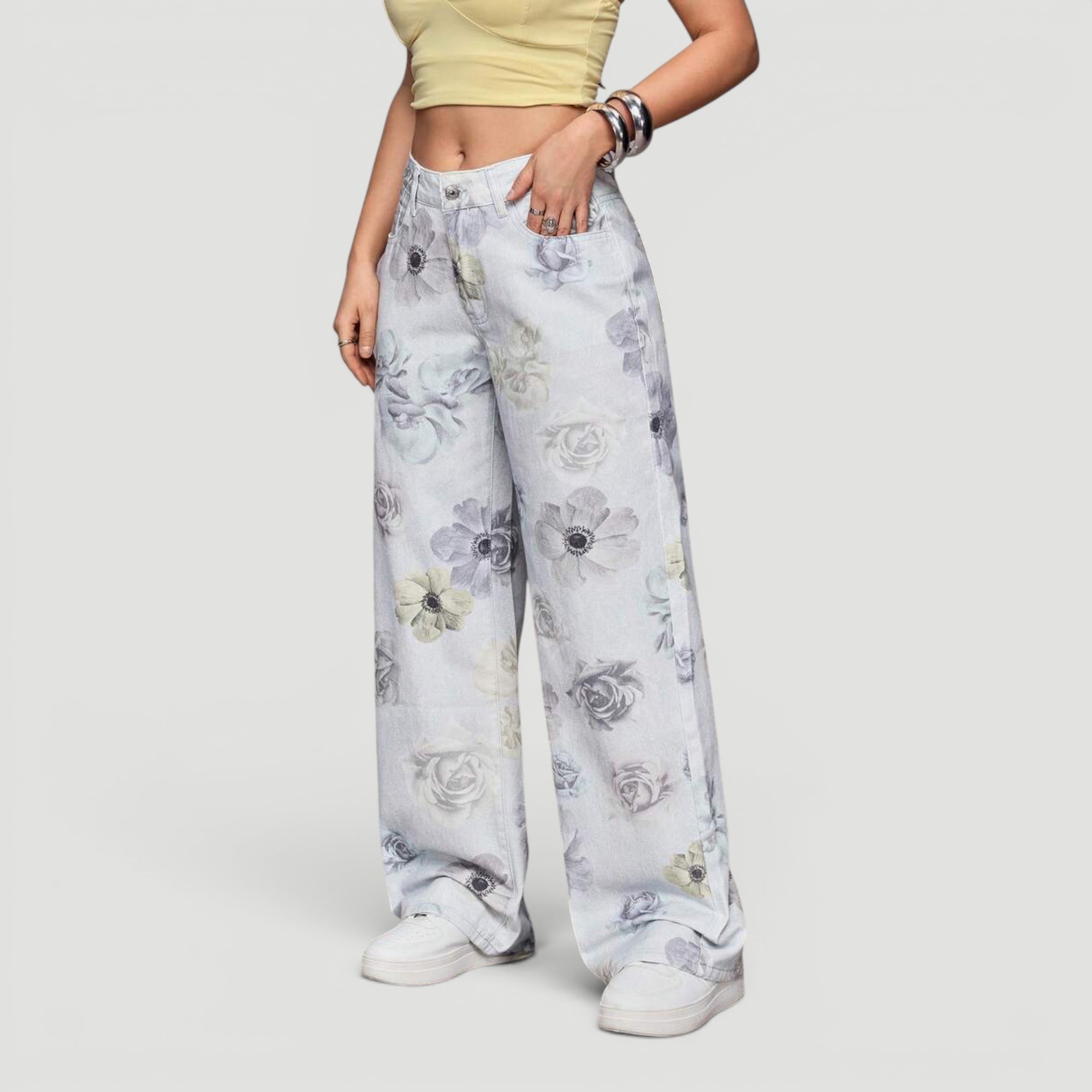 Ellmont London | Women’s Wide Leg High Waist Denim Trousers Casual Wear