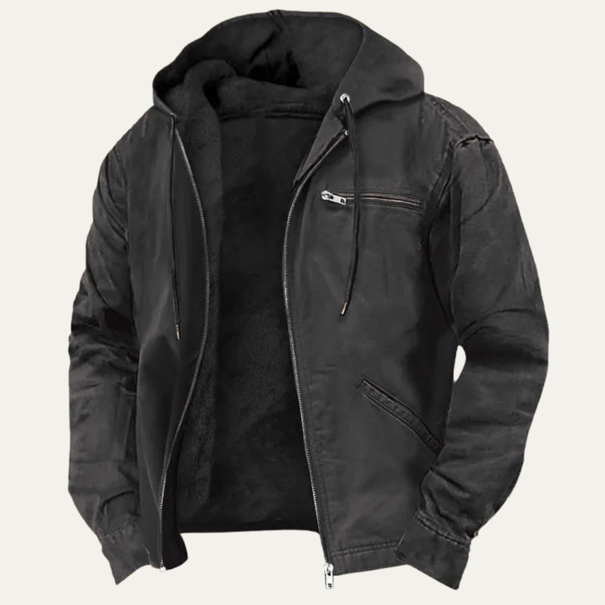 Men's Fleece Lined Hooded Jacket – Retro Full-Zip