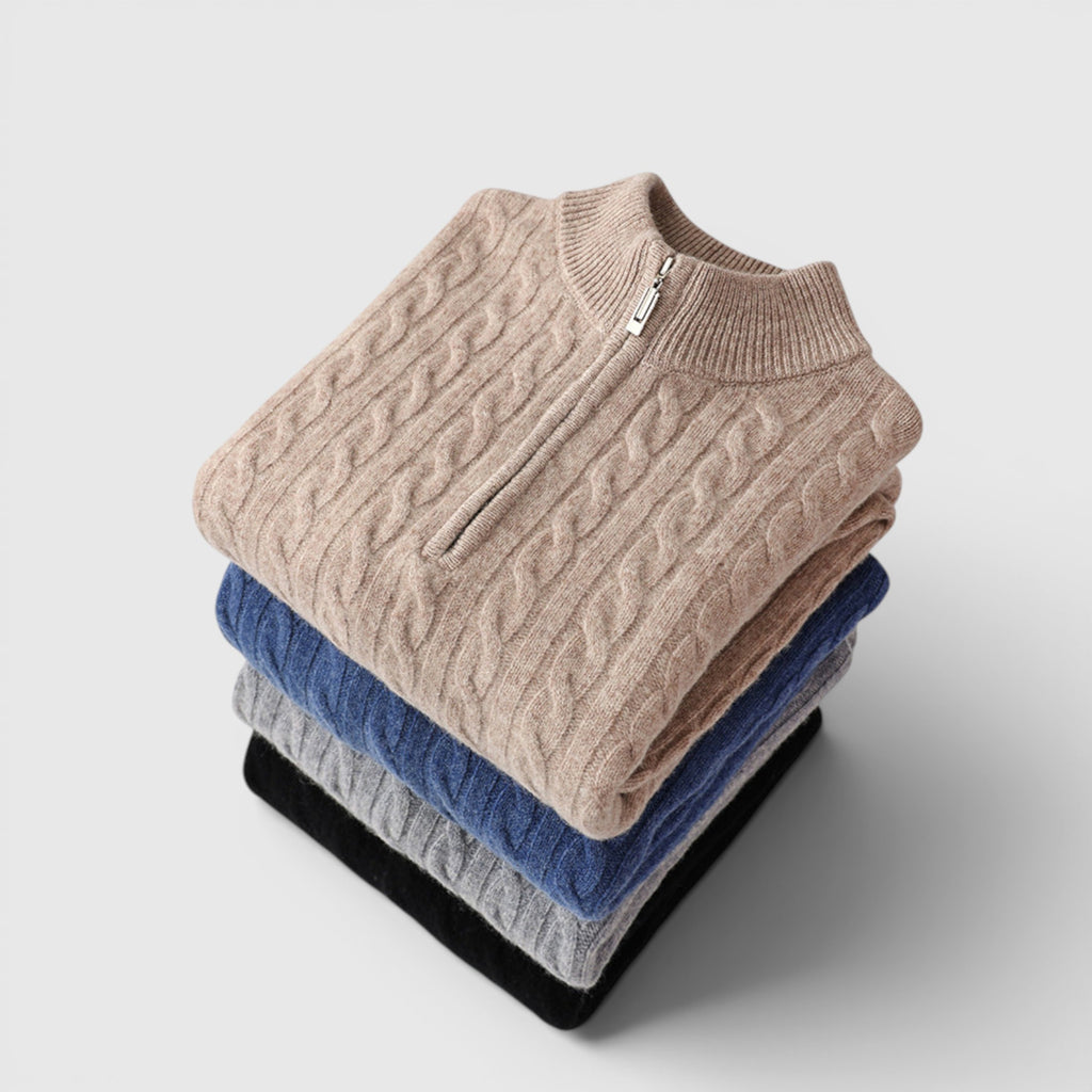 Ellmont London | Men's Premium Cashmere Half Zip Pullover Warm Knit Sweater