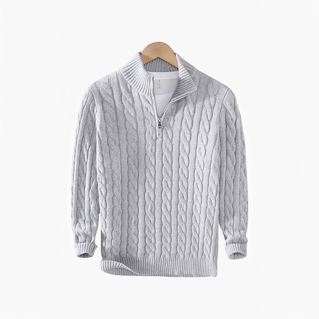 Ellmont London | Men's Cotton Cable Knit Sweater Half Zip Classic Fit