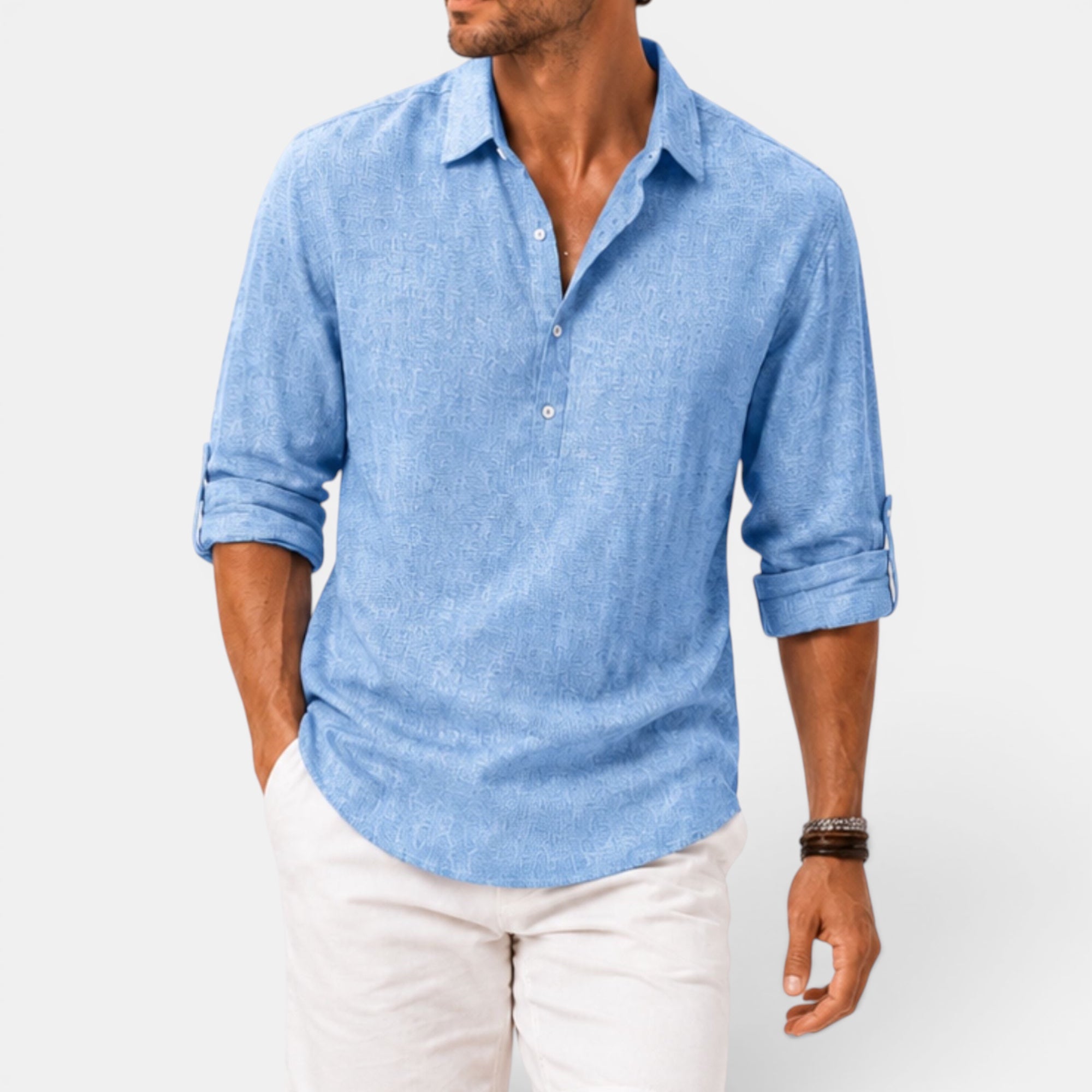Ellmont London | Men's Relaxed Fit Casual Linen Summer Shirt with Popover Neckline