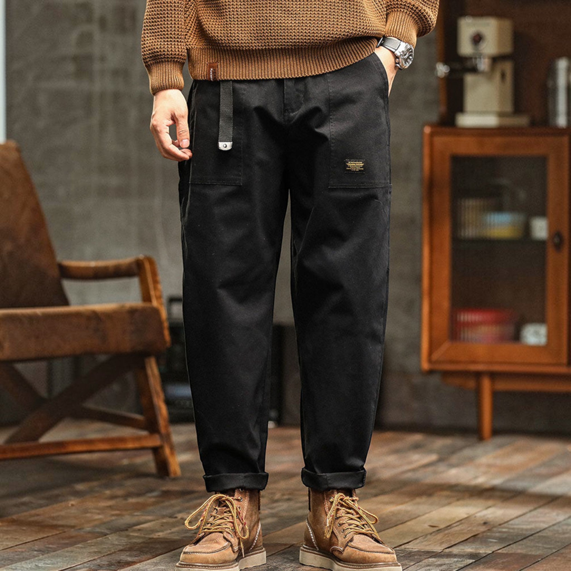 Hugo | Men's Cotton Cargo Pants Multi-Pocket Relaxed Work Casual Pants